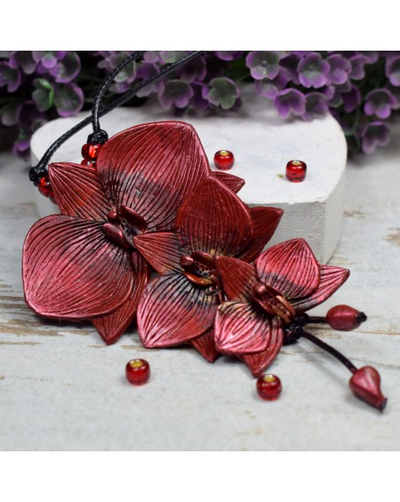 Orchidee - bordowy, duży wisior